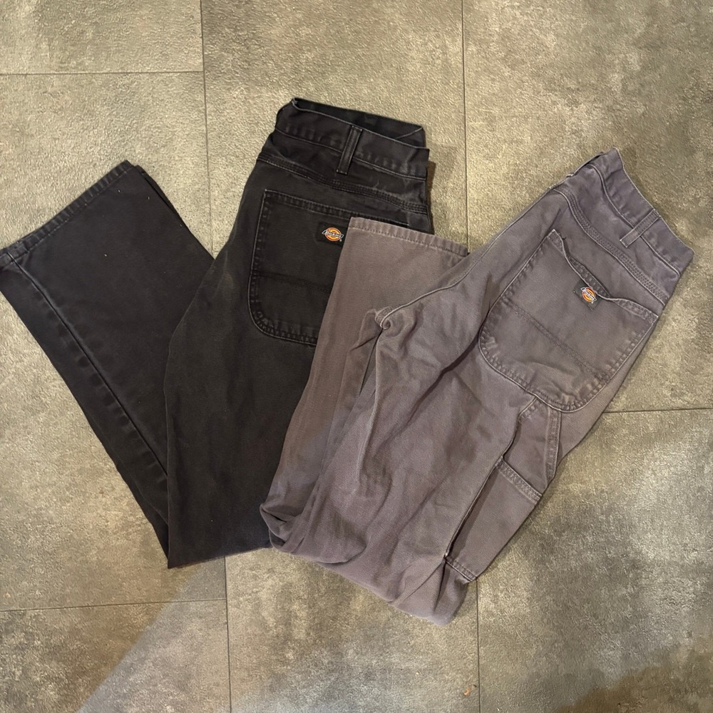 Mens Dickies Carpenter Pants Bundle Black Charcoal Grey Duck Canvas 34x32 2 Pack